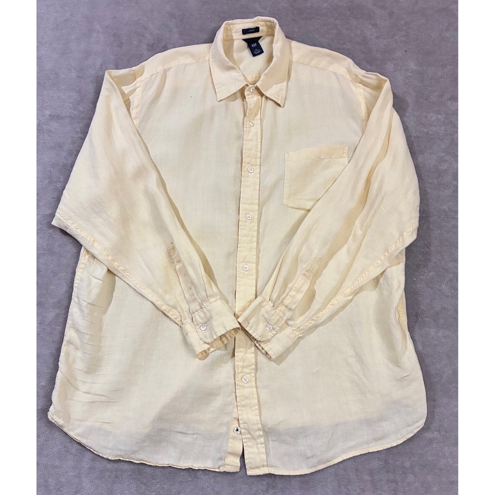 Gap Linen Blend Shirt Mens XL Yellow Coastal Vacation European Summer Preppy